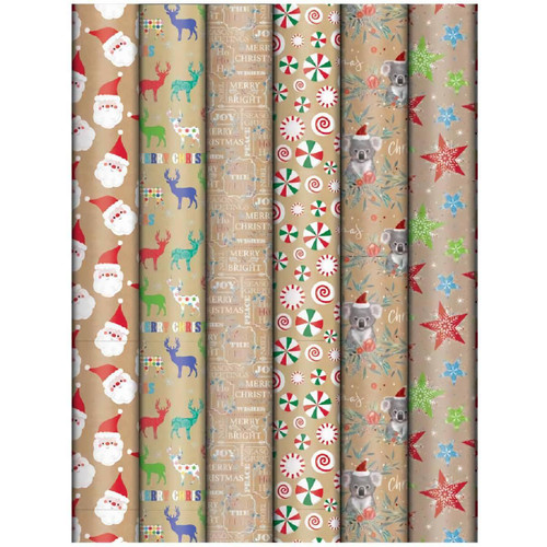 Christmas Elves Kraft Print Christmas Wrap (6 Styles) - 2m Christmas Elves Kraft Print Christmas Wrap (6 Styles) - 2m