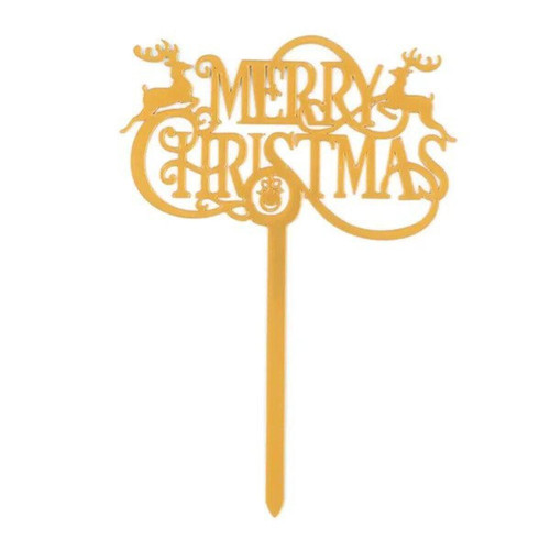 Christmas Elves Gold Reindeer Merry Christmas Cake Topper - 10.5cm 