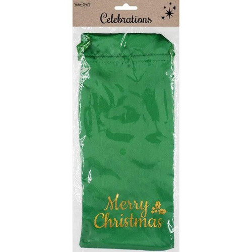 Christmas Elves Green Satin Merry Christmas Bottle Bag - 32.5cm Christmas Elves Green Satin Merry Christmas Bottle Bag - 32.5cm