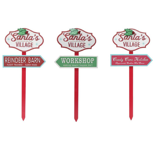 Christmas Elves Santa's Village Sign with Metal Holly (3 Styles) - 70cm  Christmas Elves Santa's Village Sign with Metal Holly (3 Styles) - 70cm