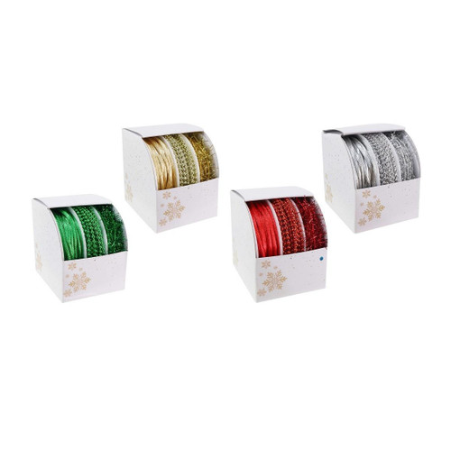 Christmas Elves Satin Cord Beads Tinsel Ribbon (Pack of 3, 4 Colours) - 2.7m Christmas Elves Satin Cord Beads Tinsel Ribbon (Pack of 3, 4 Colours) - 2.7m