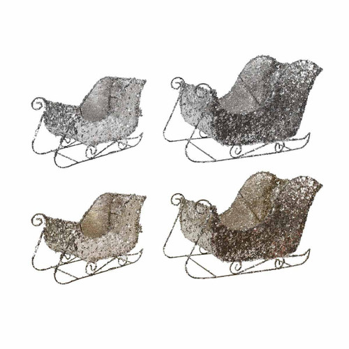 Christmas Elves Sequins Glitter Sleighs (Set of 2, Gold or Silver) - 34cm Christmas Elves Sequins Glitter Sleighs (Set of 2, Gold or Silver) - 34cm