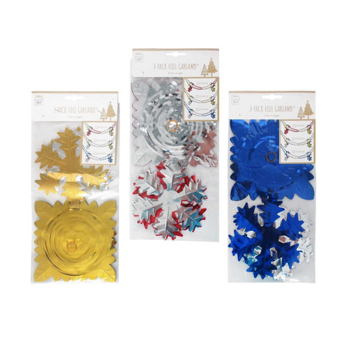 Christmas Elves Snowflake Foil Garland (Pack of 2, 3 Colours) 2.7m Christmas Elves Snowflake Foil Garland (Pack of 2, 3 Colours) 2.7m