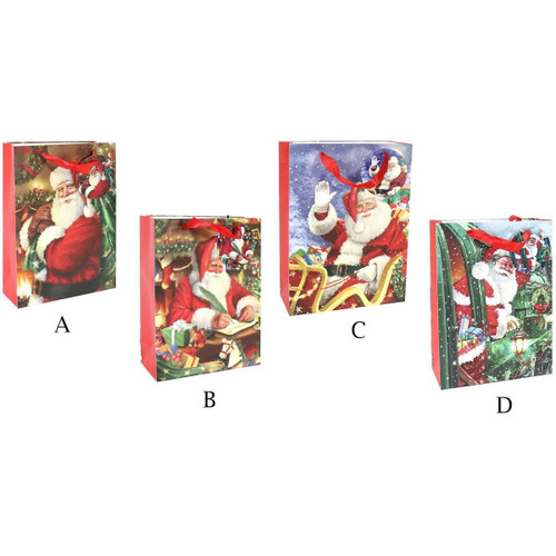 Christmas Elves Traditional Santa Claus Glitter Giftbag (4 Styles) - 32cm Christmas Elves Traditional Santa Claus Glitter Giftbag (4 Styles) - 32cm