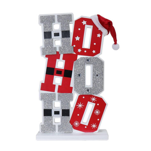 Christmas Elves Glitter Ho Ho Ho Sign Table Decoration - 34cm Christmas Elves Glitter Ho Ho Ho Sign Table Decoration - 34cm