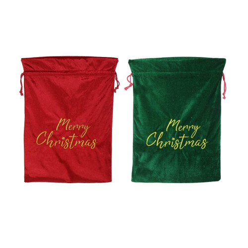 Christmas Elves Gold Embroided Merry Christmas Velvet Sack (2 Colours) - 70cm Christmas Elves Gold Embroided Merry Christmas Velvet Sack (2 Colours) - 70cm