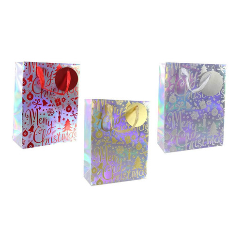 Christmas Elves Iridescent Foil Gift Bag (3 Styles) - 24cm Christmas Elves Iridescent Foil Gift Bag (3 Styles) - 24cm