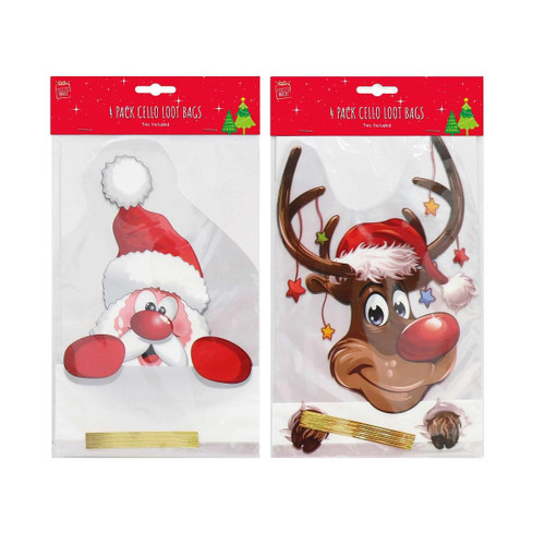 Christmas Elves Loot Bags Characters with Ties (Pack of 4, 2 Styles) - 29cm 