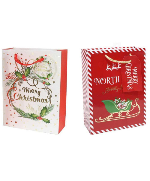 Christmas Elves Luxury Foiled Christmas Gift Bag (2 Styles) - 24cm Christmas Elves Luxury Foiled Christmas Gift Bag (2 Styles) - 24cm