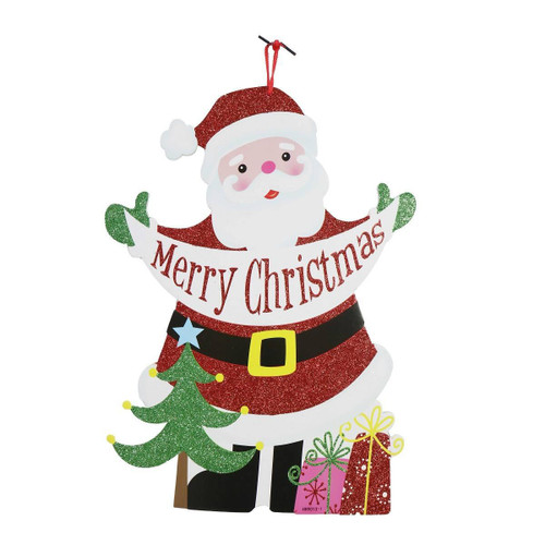 Christmas Elves Merry Christmas Glitter Santa Plaque - 44cm Christmas Elves Merry Christmas Glitter Santa Plaque - 44cm