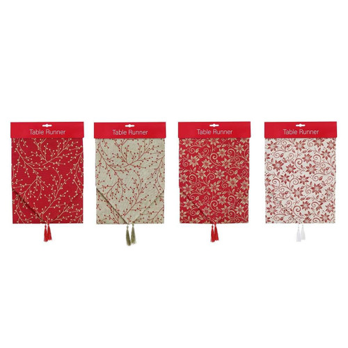 Christmas Elves Red Gold Glitter Print Table Runner (4 Styles) - 180cm Christmas Elves Red Gold Glitter Print Table Runner (4 Styles) - 180cm