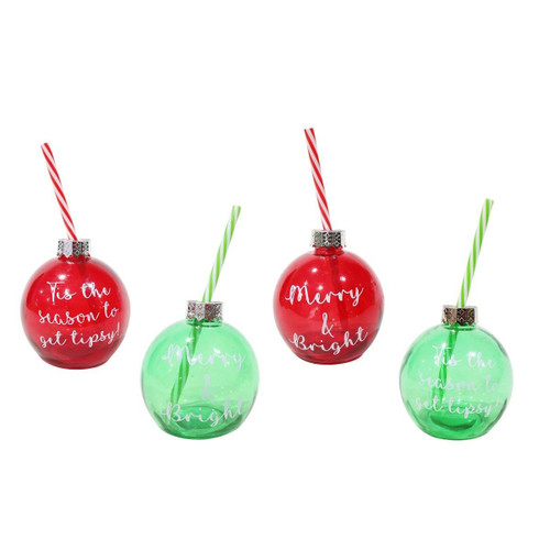 Christmas Elves Booze Bauble with Straw (2 Colours) Christmas Elves Booze Bauble with Straw (2 Colours)