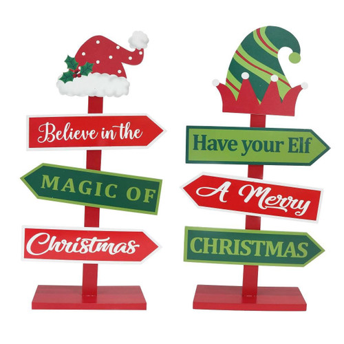 Christmas Elves Santa Elf Table Sign (2 Styles) - 45cm Christmas Elves Santa Elf Table Sign (2 Styles) - 45cm