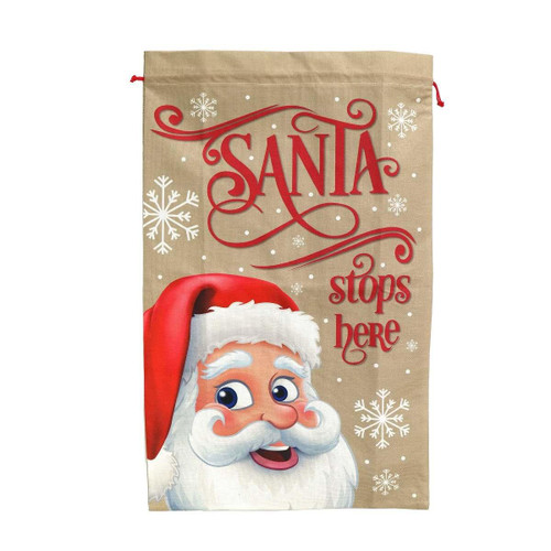 Christmas Elves Santa Stops Here Portrait Sack - 75cm Christmas Elves Santa Stops Here Portrait Sack - 75cm