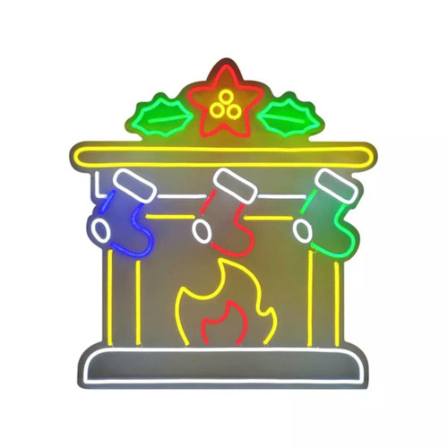 Christmas Elves Neon Fireplace Motif Sign Multicolour - 80cm Christmas Elves Neon Fireplace Motif Sign Multicolour - 80cm