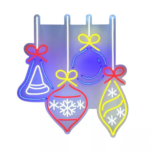 Christmas Elves Neon Hanging Baubles Motif Sign Multicolour - 80cm Christmas Elves Neon Hanging Baubles Motif Sign Multicolour - 80cm