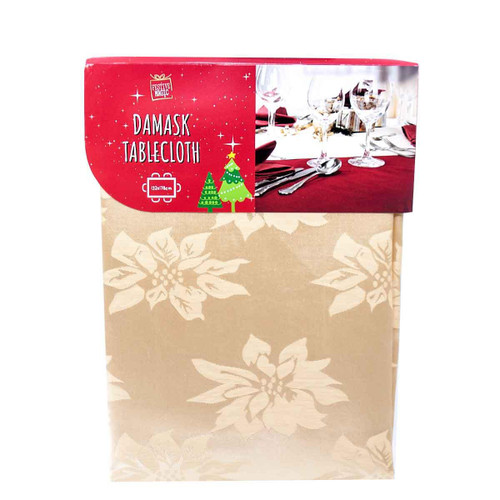 Christmas Elves Gold Damask Tablecloth - 132 x 178cm Christmas Elves Gold Damask Tablecloth - 132 x 178cm