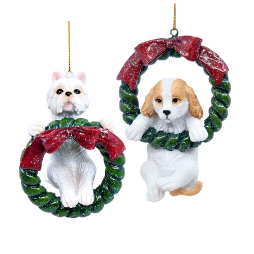 Christmas Elves Holiday Hound in Christmas Wreath Ornament (2 Styles) - 9cm Christmas Elves Holiday Hound in Christmas Wreath Ornament (2 Styles) - 9cm
