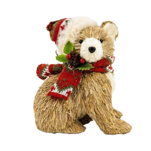 Festive Brown Sitting Christmas Bear – 17cm