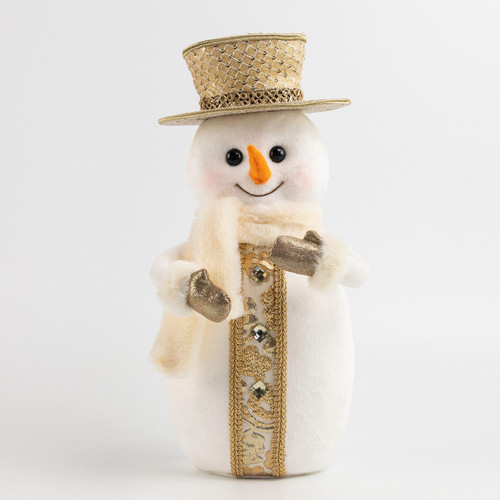 Christmas Elves White Gold Snowman with Top Hat - 38cm Christmas Elves White Gold Snowman with Top Hat - 38cm