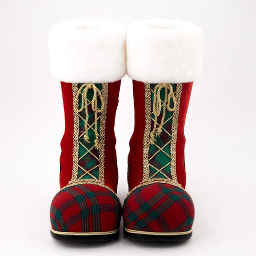 Christmas Elves Red Green Tartan Santa Claus Boots - 38cm Christmas Elves Red Green Tartan Santa Claus Boots - 38cm