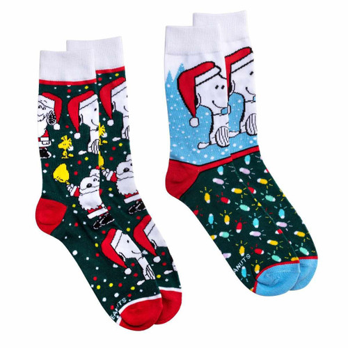 Christmas Elves Peanuts Christmas Crew Socks (Pack of 2) - Adults large Christmas Elves Peanuts Christmas Crew Socks (Pack of 2) - Adults large