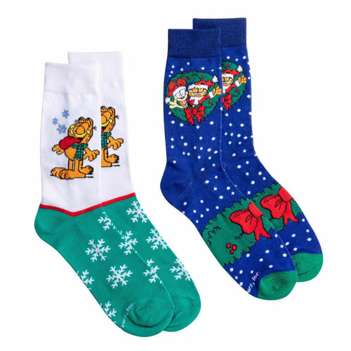 Christmas Elves Garfield Christmas Crew Socks (Pack of 2) - Adults Large Christmas Elves Garfield Christmas Crew Socks (Pack of 2) - Adults Large