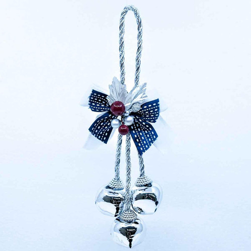 Christmas Elves Silver Nutbells x3 with Blue White Bow Door Hanger - 24cm Christmas Elves Silver Nutbells x3 with Blue White Bow Door Hanger - 24cm