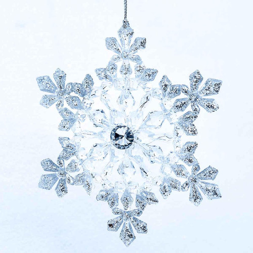 Christmas Elves White Silver Glitter Snowflake Ornament - 13cm Christmas Elves White Silver Glitter Snowflake Ornament - 13cm