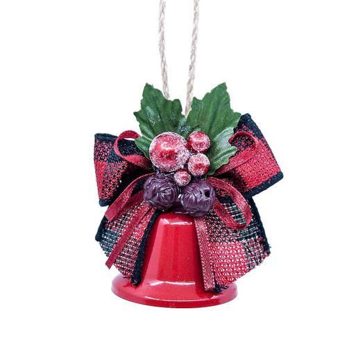 Christmas Elves Red Bell with Tartan Bow and Holly - 14cm Christmas Elves Red Bell with Tartan Bow and Holly - 14cm