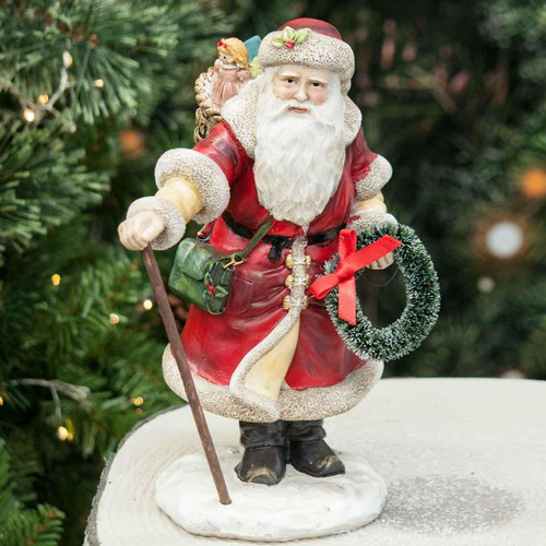 Christmas Santa Ornament Figurine Holding Wreath & Presents Christmas Santa Ornament Figurine Holding Wreath & Presents
