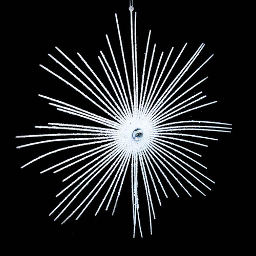 Christmas Elves White Glitter Starburst Ornament with Silver Jewel - 30cm Christmas Elves White Glitter Starburst Ornament with Silver Jewel - 30cm