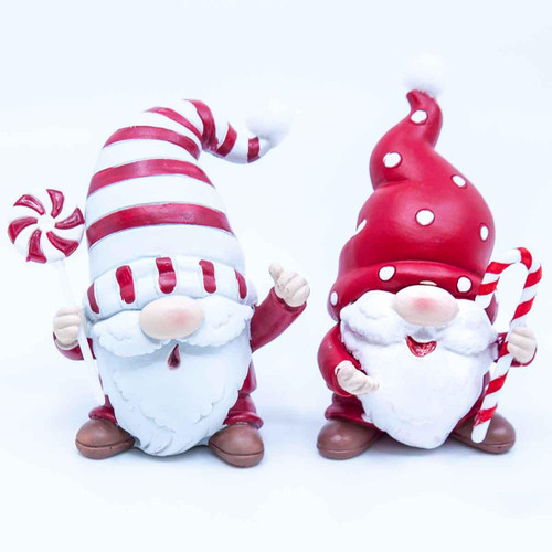 Christmas Elves Candy Cane Gnome Figurines (2 Styles) - 10cm Christmas Elves Candy Cane Gnome Figurines (2 Styles) - 10cm
