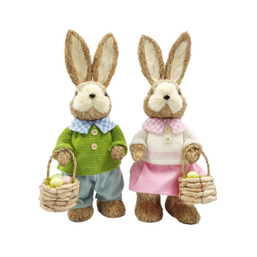 Easter Town Sisal Dressed Bunny with Basket (Boy, Girl) - 34cm Easter Town Sisal Dressed Bunny with Basket (Boy, Girl) - 34cm