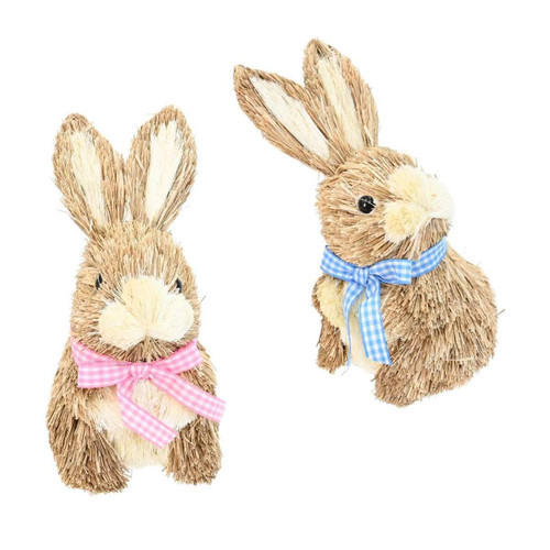 Easter Town Sisal Sitting Bunny with Bow (2 Styles) - 17.5cm Easter Town Sisal Sitting Bunny with Bow (2 Styles) - 17.5cm