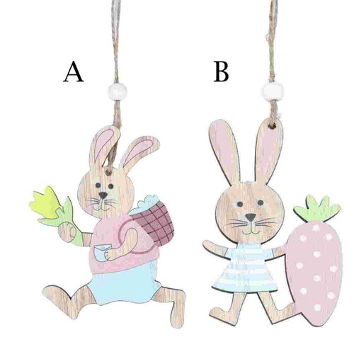 Easter Town Easter Bunny Wooden Hanging Decoration (2 Designs) - 15cm Easter Town Easter Bunny Wooden Hanging Decoration (2 Designs) - 15cm