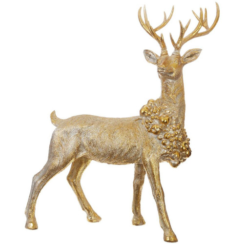 RAZ Imports Golden Reindeer Standing with Wreath - 99cm RAZ Imports Golden Reindeer Standing with Wreath - 99cm