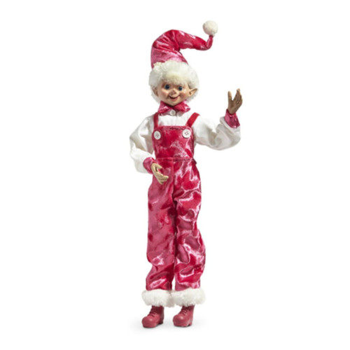 RAZ Imports Posable Pink Velvet Overall Elf - 41cm RAZ Imports Posable Pink Velvet Overall Elf - 41cm