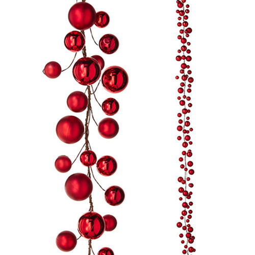 RAZ Imports Red Shiny Matte Bauble Garland - 1.8m RAZ Imports Red Shiny Matte Bauble Garland - 1.8m