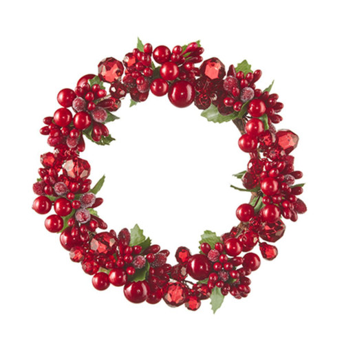 RAZ Imports Red Berry Beaded Mini Wreath Candle Ring - 16.5cm RAZ Imports Red Berry Beaded Mini Wreath Candle Ring - 16.5cm