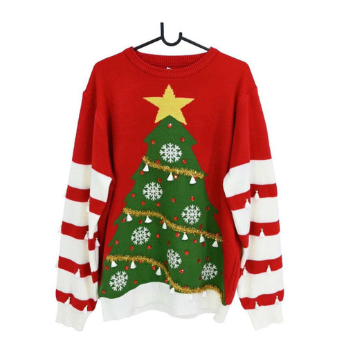 Red Christmas Jumper with a Green decorated Christmas Tree and White Sleeves (Sizes: Adults Medium, Adults Large, Adults Extra Large) Red Christmas Jumper with a Green decorated Christmas Tree and White Sleeves (Sizes: Adults Medium, Adults Large, Adults Extra Large)