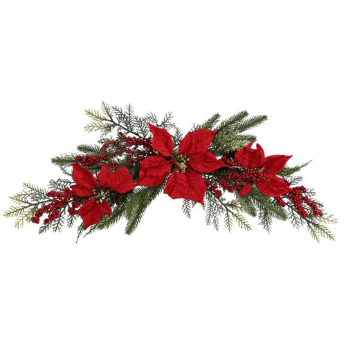 Christmas Elves Red Poinsettia Swag - 70cm 