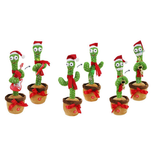 Christmas Elves Sing N Twirl Christmas Cactus (3 Styles) - 34cm  Christmas Elves Sing N Twirl Christmas Cactus (3 Styles) - 34cm