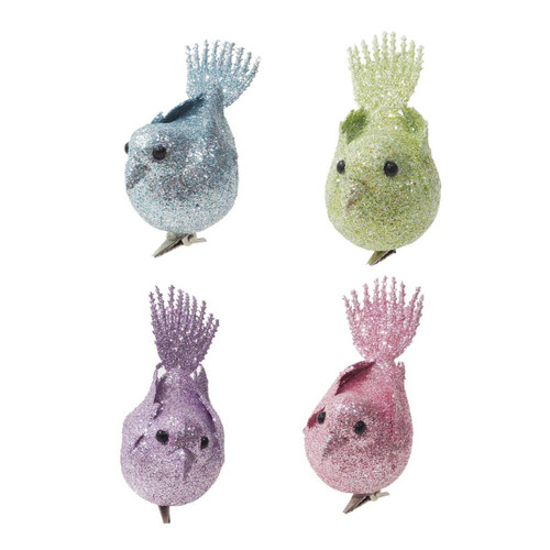 Christmas Elves Pastel Glitter Bird Clip (Pack of 4) - 10cm Christmas Elves Pastel Glitter Bird Clip (Pack of 4) - 10cm