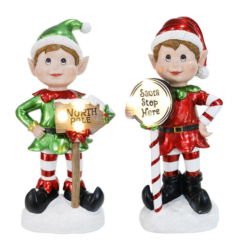 Christmas Elves Light Up Cute Glossy Elf Resin (2 Styles, Battery Operated) - 40cm Christmas Elves Light Up Cute Glossy Elf Resin (2 Styles, Battery Operated) - 40cm
