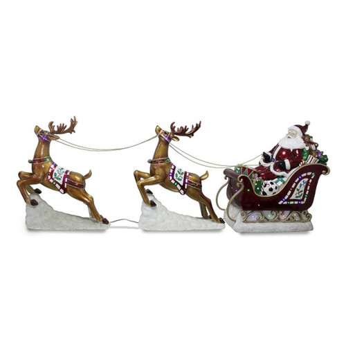 Christmas Elves LED Musical Santa in Sleigh with Colourful Reindeer Lights Christmas Elves LED Musical Santa in Sleigh with Colourful Reindeer Lights