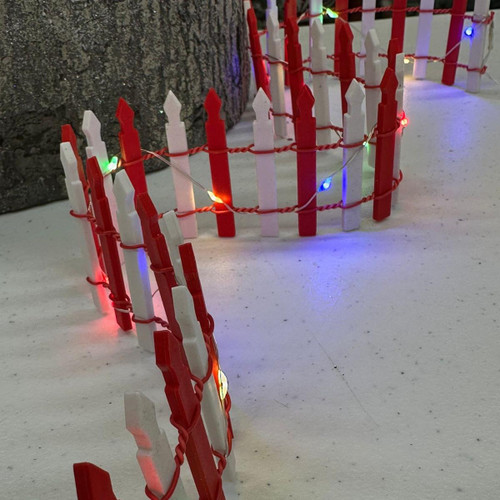 Red and White Christmas Village Picket Fence with LED Lights Red and White Christmas Village Picket Fence with LED Lights