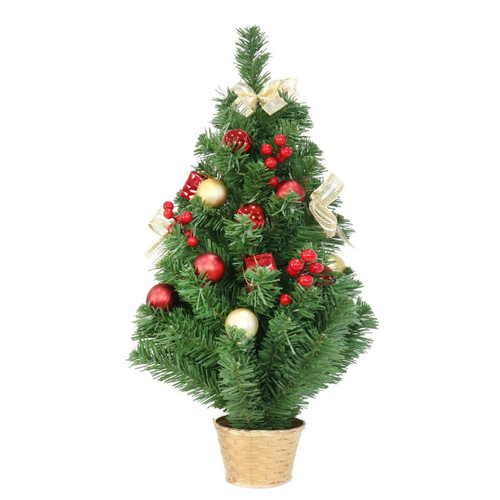 Christmas Elves Potted Pine Tree with Red Gold Decorations - 60cm Christmas Elves Potted Pine Tree with Red Gold Decorations - 60cm