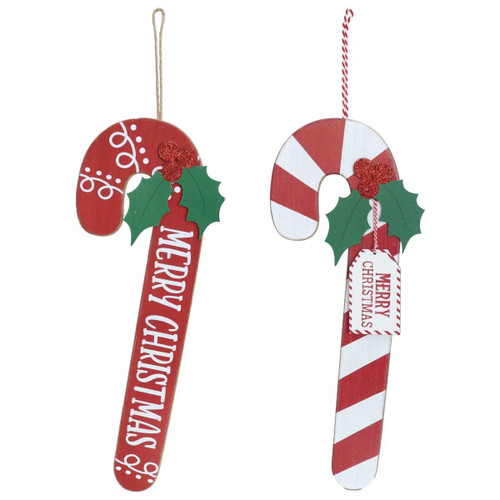 Christmas Elves Hanging MDF Candy Cane (2 Styles) - 45cm 