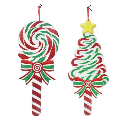 Christmas Elves Hanging Candy Stick EVA Glitter Plaque (2 Styles) - 56cm Christmas Elves Hanging Candy Stick EVA Glitter Plaque (2 Styles) - 56cm